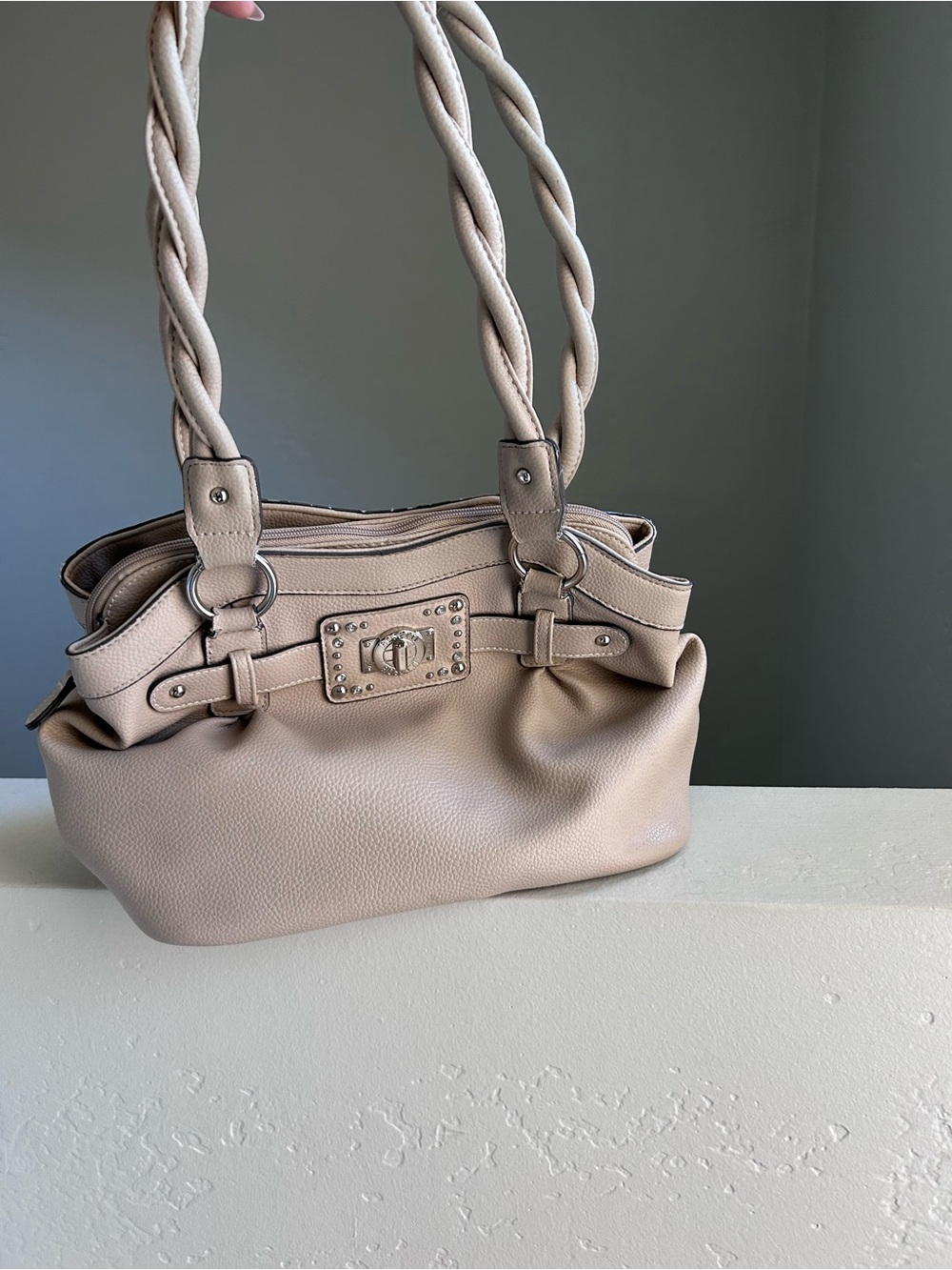 Rosetti Beige Braided-Handle Shoulder Bag
